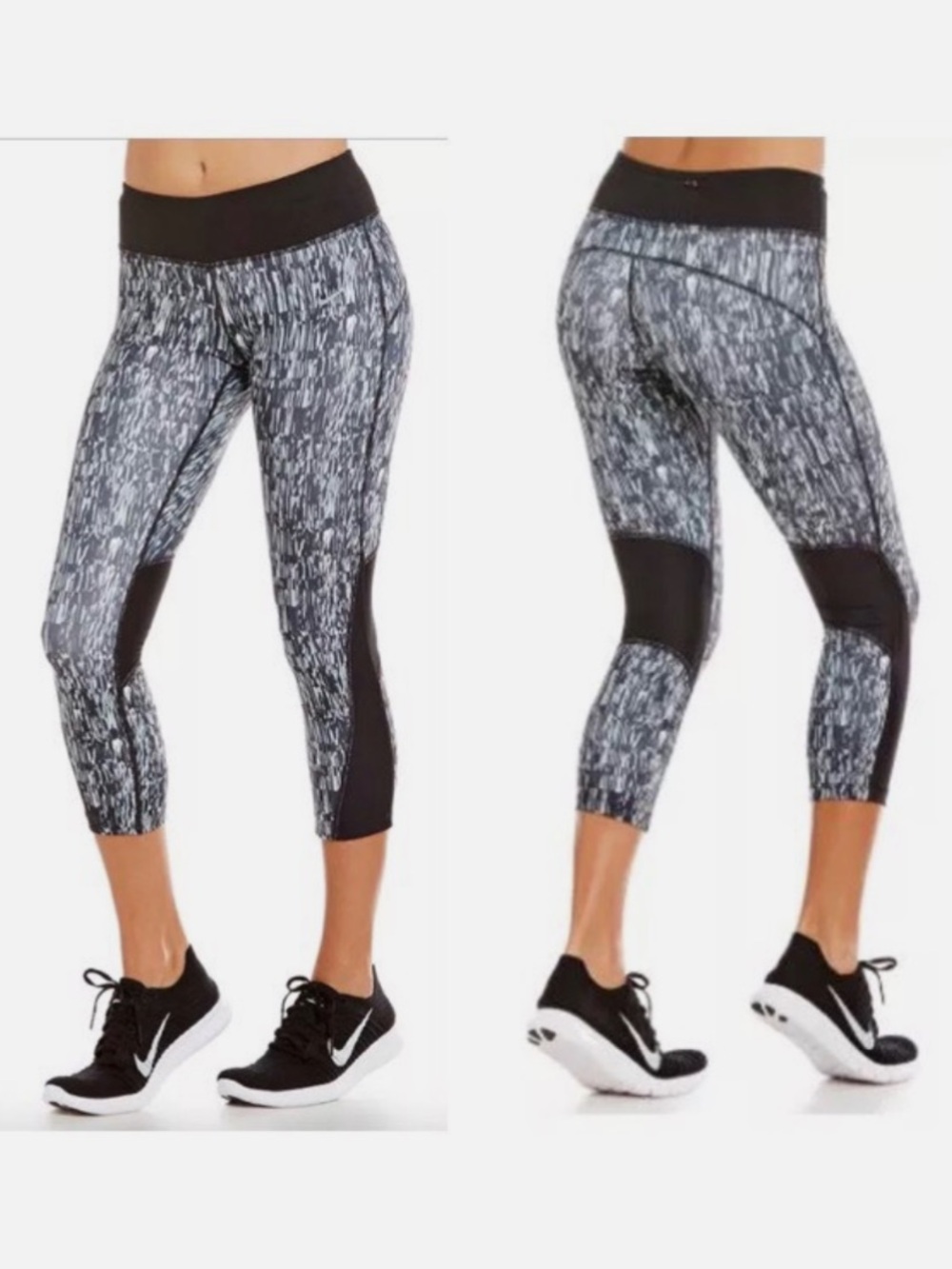 New Nike Power Running Crop Leggings XL Black Print Mesh Gym Athletic Workout